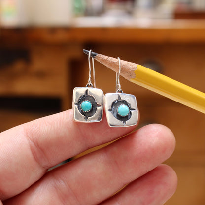 Rustic Shadow Box Turquoise Earrings with Geometric Detail