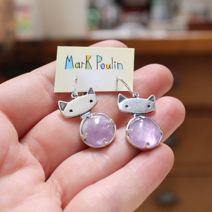 Prong Set Rose Quartz Cat Earrings