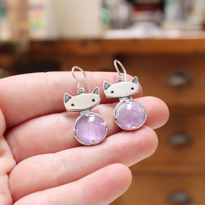 Prong Set Rose Quartz Cat Earrings