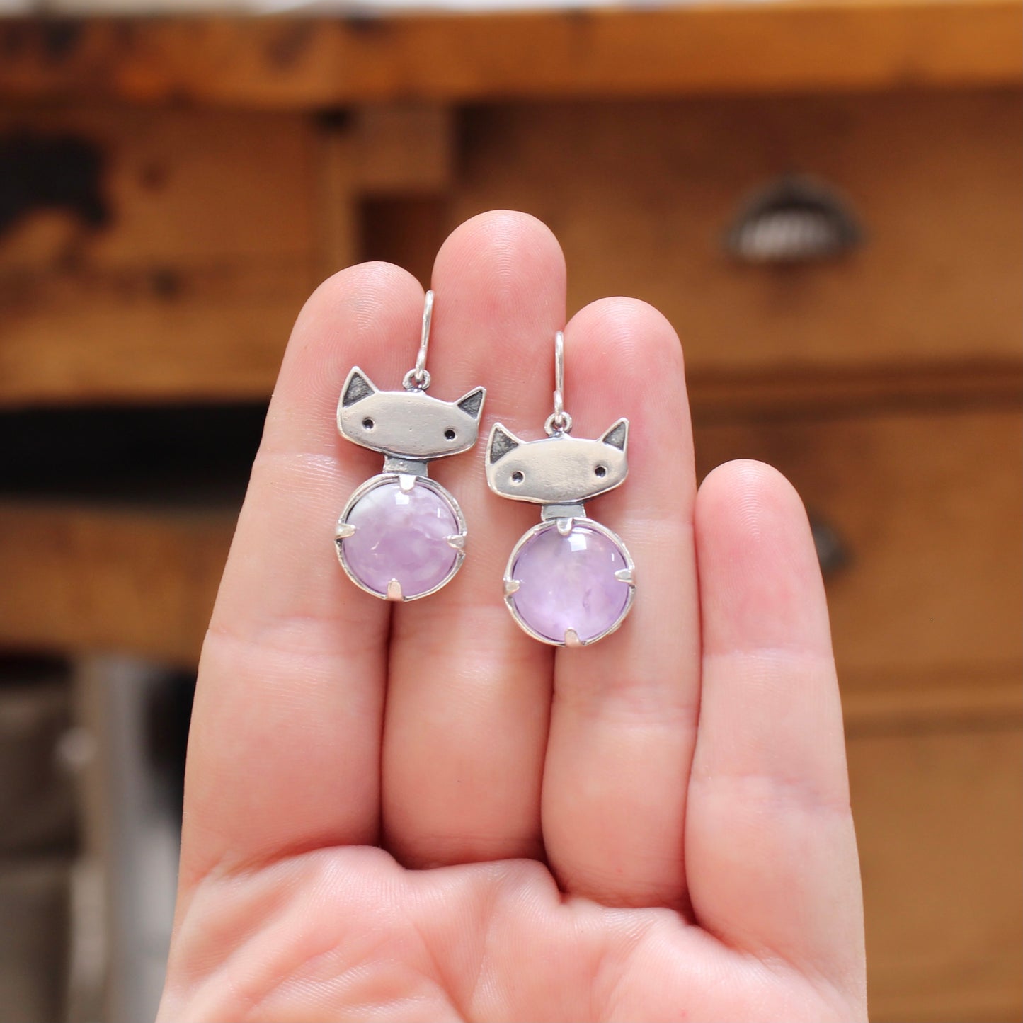 Prong Set Rose Quartz Cat Earrings