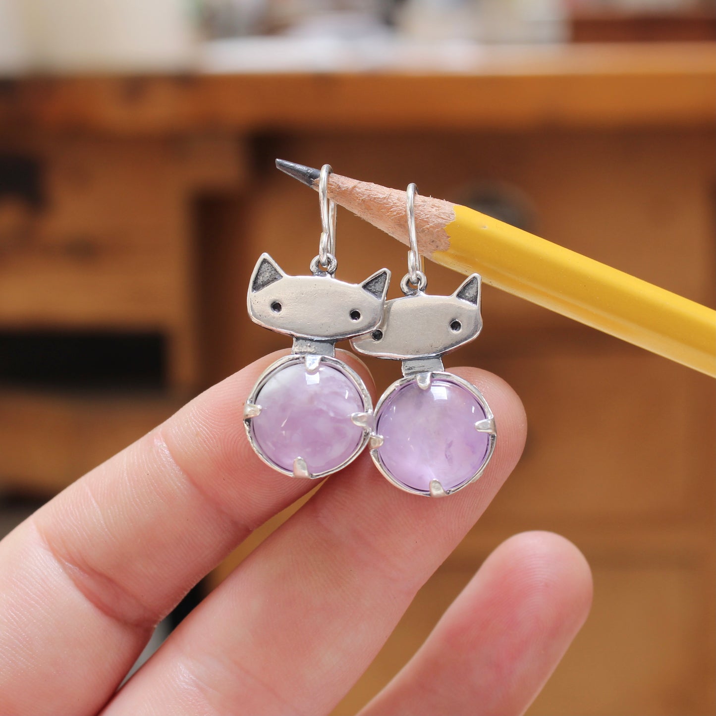 Prong Set Rose Quartz Cat Earrings