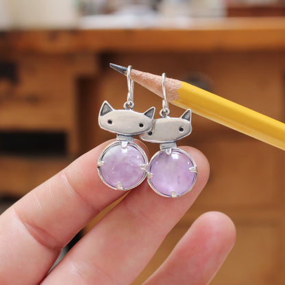 Prong Set Rose Quartz Cat Earrings