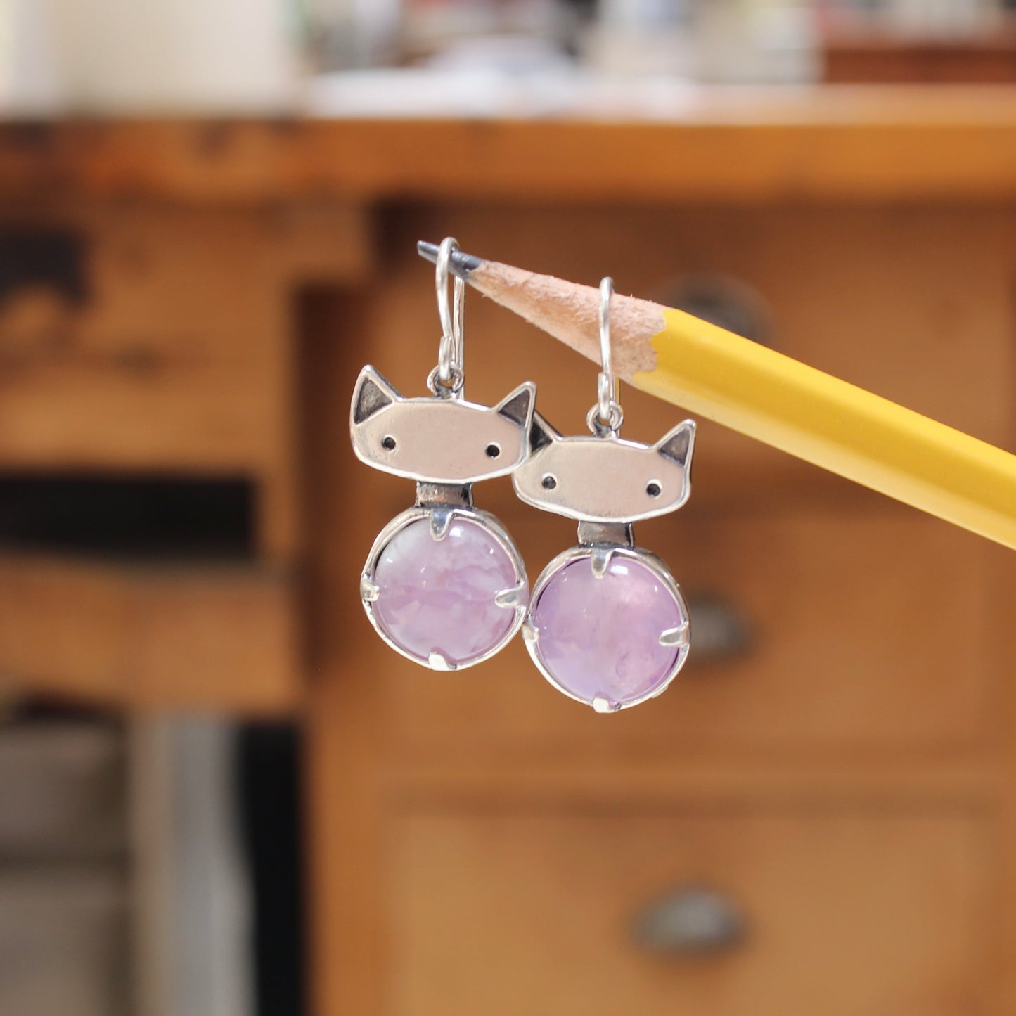 Prong Set Rose Quartz Cat Earrings