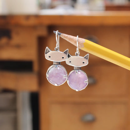 Prong Set Rose Quartz Cat Earrings