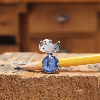 Prong Set Kyanite Cat Necklace in Sterling Silver