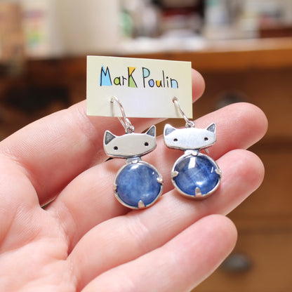 Prong Set Kyanite Cat Earrings in Sterling Silver