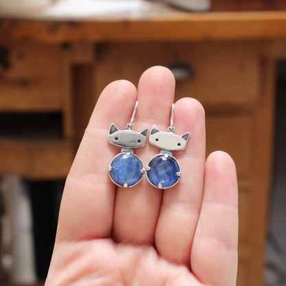 Prong Set Kyanite Cat Earrings in Sterling Silver