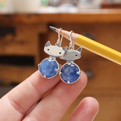 Prong Set Kyanite Cat Earrings in Sterling Silver