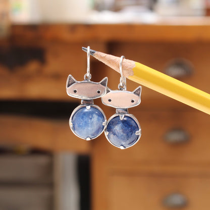 Prong Set Kyanite Cat Earrings in Sterling Silver