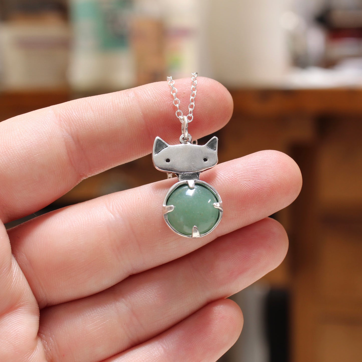 Prong Set Jade Cat Necklace