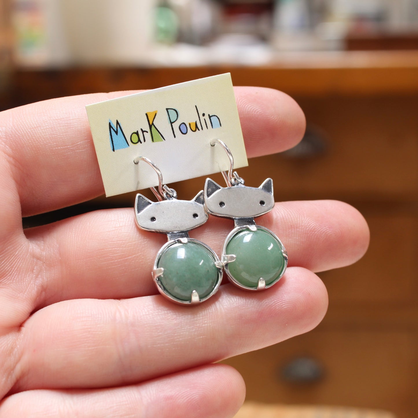Prong Set Jade Cat Earrings
