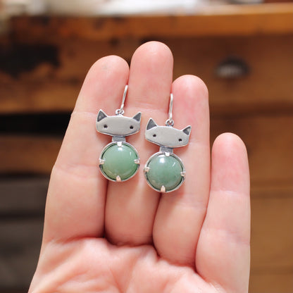 Prong Set Jade Cat Earrings