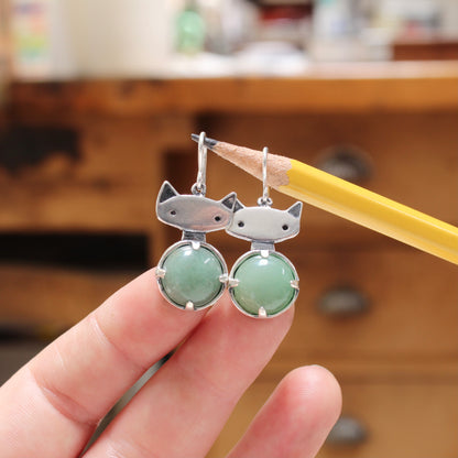 Prong Set Jade Cat Earrings