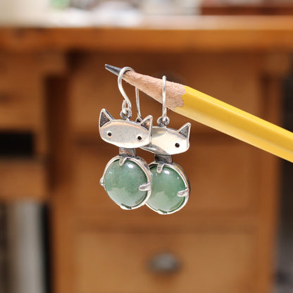 Prong Set Jade Cat Earrings