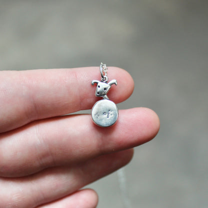 Moon Dog Charm Necklace - Sterling Silver and Moonstone Puppy Pendant