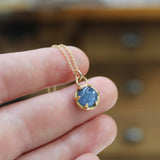Tiny Kyanite Necklace - Prong Set Gold Gemstone Pendant on 16 18 or 20 inch Gold Filled Chain - Blue Jewelry