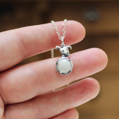 Moon Dog Charm Necklace - Sterling Silver and Moonstone Puppy Pendant
