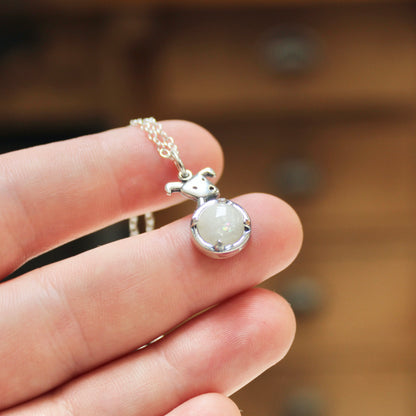 Moon Dog Charm Necklace - Sterling Silver and Moonstone Puppy Pendant