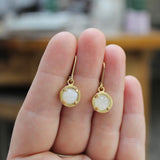Moonstone Earrings - Prong Set Gold Dipped Gemstone Dangle Earrings - Lever Back Moonstone Jewelry
