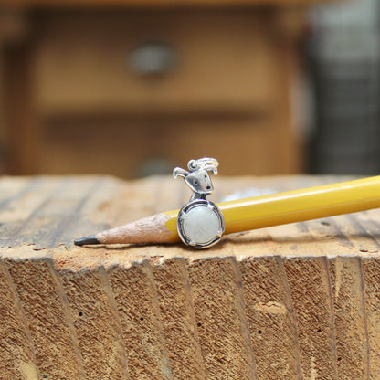 Moon Dog Charm Necklace - Sterling Silver and Moonstone Puppy Pendant