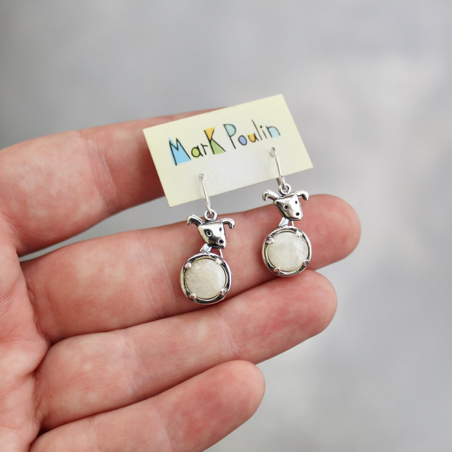 Moon Dog Earrings - Sterling Silver and Moonstone Dog Jewelry
