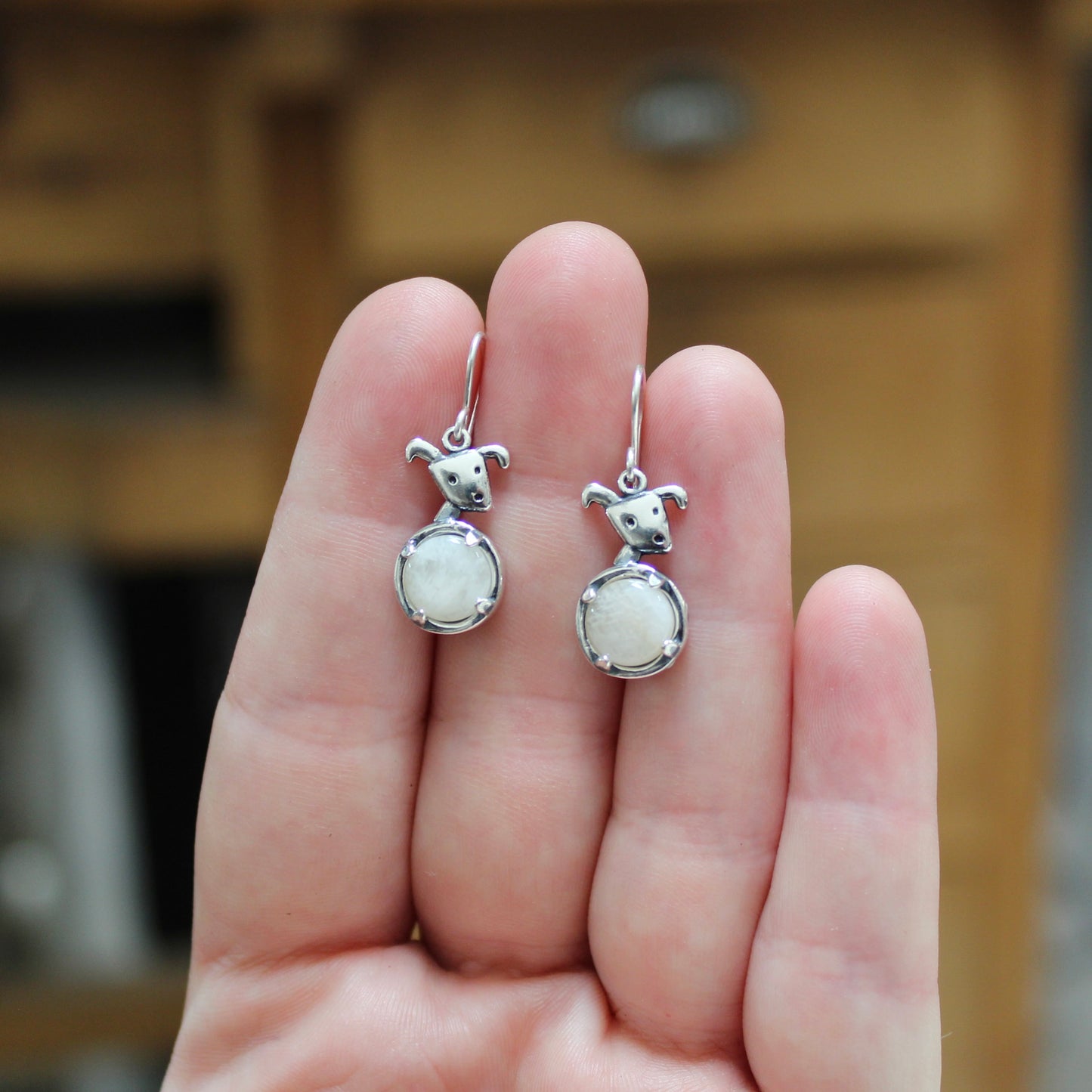 Moon Dog Earrings - Sterling Silver and Moonstone Dog Jewelry