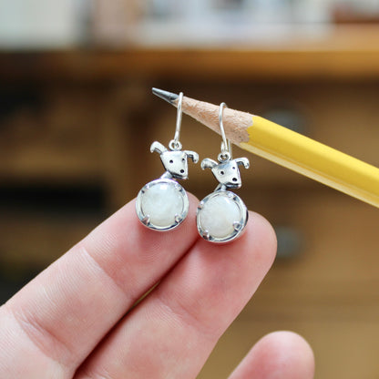 Moon Dog Earrings - Sterling Silver and Moonstone Dog Jewelry