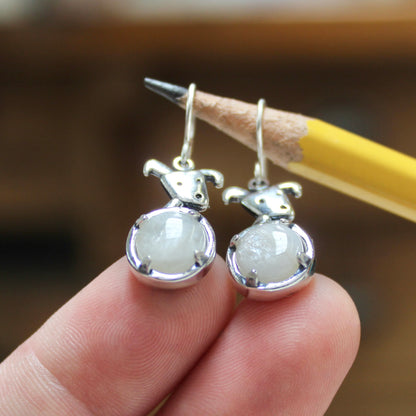 Moon Dog Earrings - Sterling Silver and Moonstone Dog Jewelry