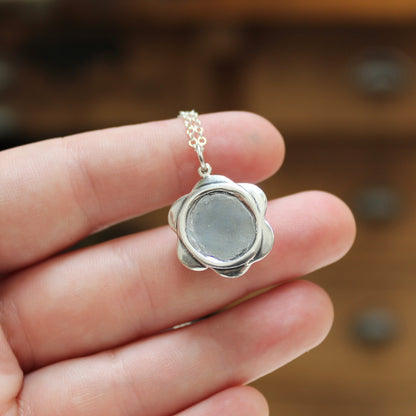 Moonstone and Sterling Silver Flower Pendant Necklace