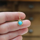 Turquoise Necklace - Prong Set Gold Plated Gemstone Pendant on 16 18 or 20 inch Gold Filled Chain