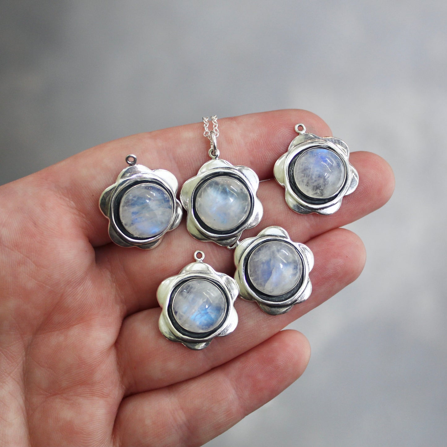 Moonstone and Sterling Silver Flower Earrings