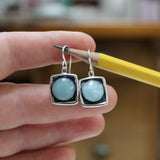 Modern Square Aquamarine Earrings - Sterling Silver and Blue Gemstone Dangle Earrings