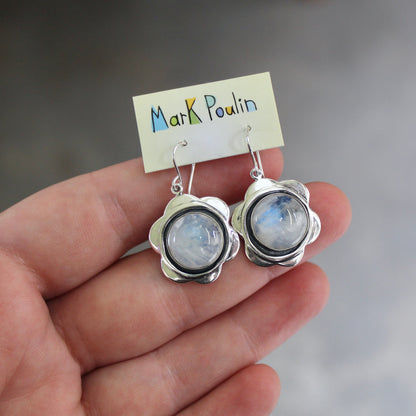 Moonstone and Sterling Silver Flower Earrings