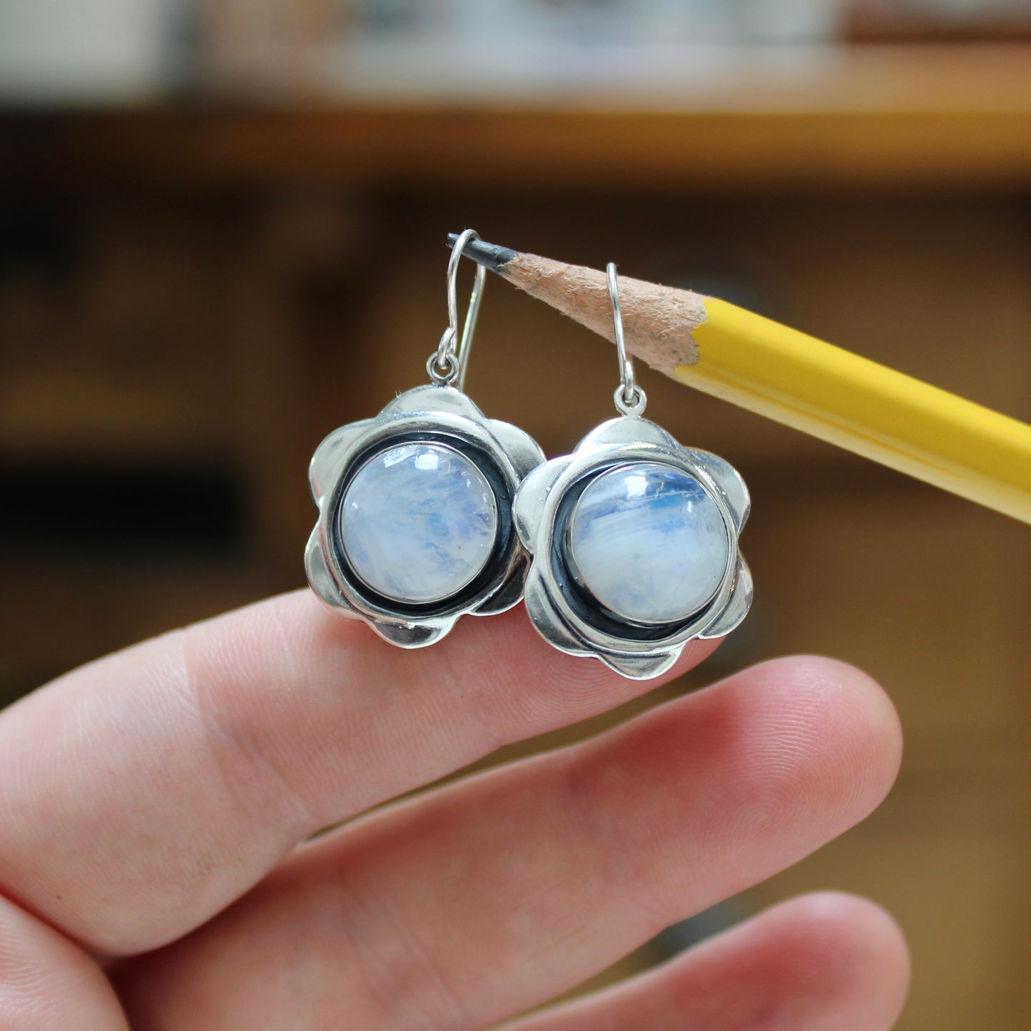 Moonstone and Sterling Silver Flower Earrings