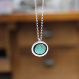 Modern Turquoise Pendant - Organic Round Sterling Silver and Turquoise Necklace