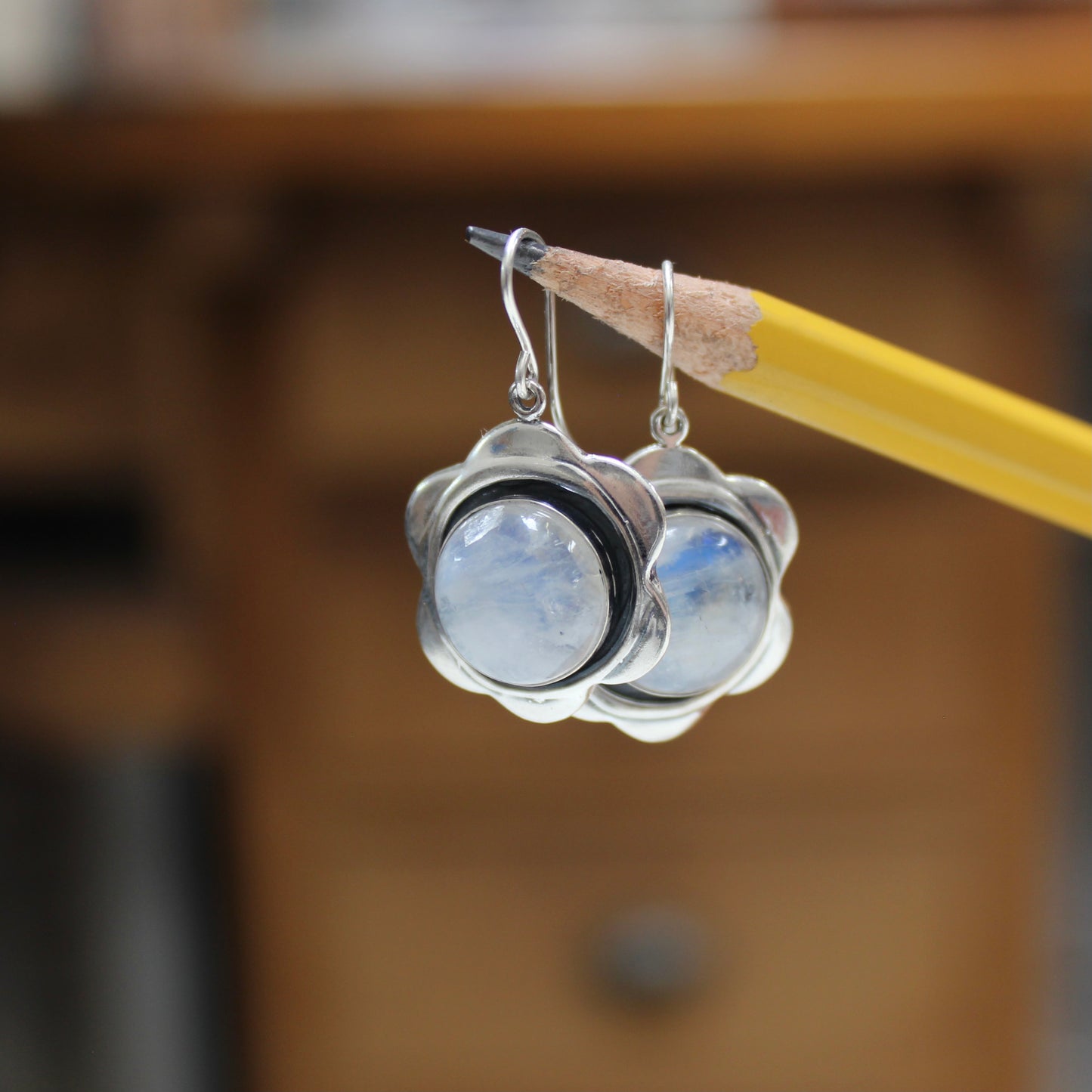 Moonstone and Sterling Silver Flower Earrings