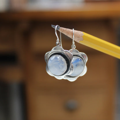 Moonstone and Sterling Silver Flower Earrings