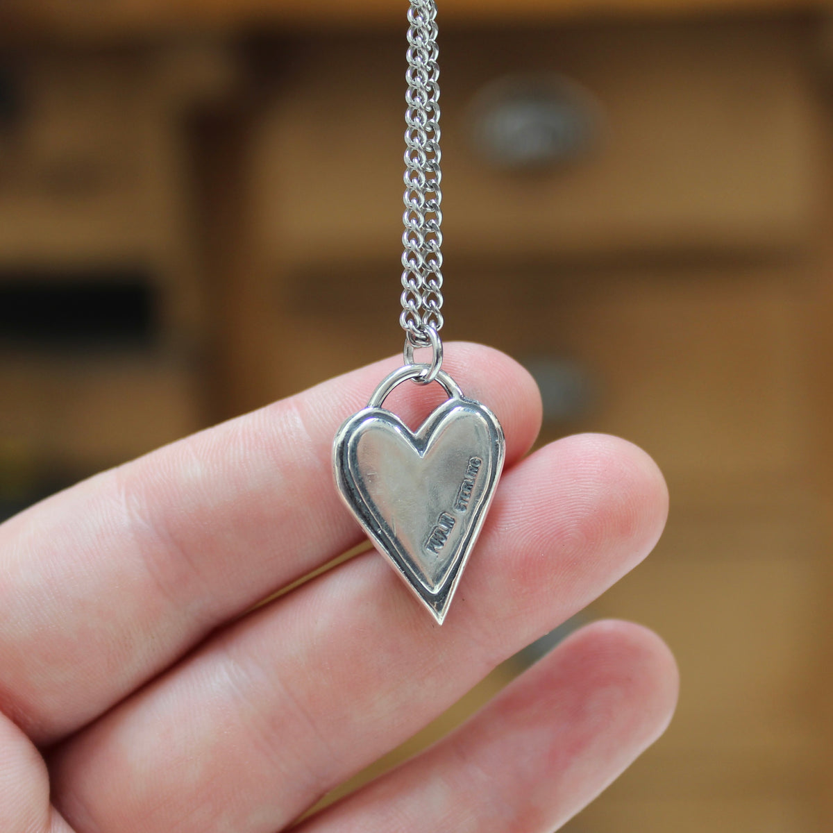 Sterling Silver Heart Necklace: Blue 8mm Turquoise on 24 Inch Stainless Curb Chain