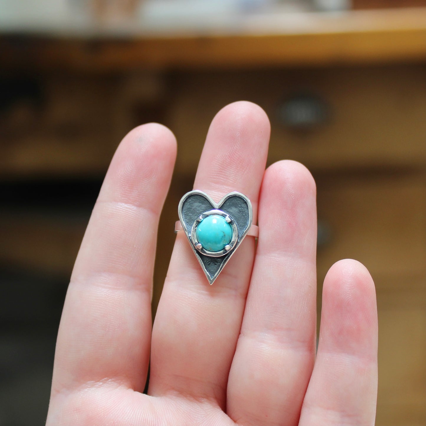 Large Prong Set Turquoise and Sterling Silver Heart Statement Ring