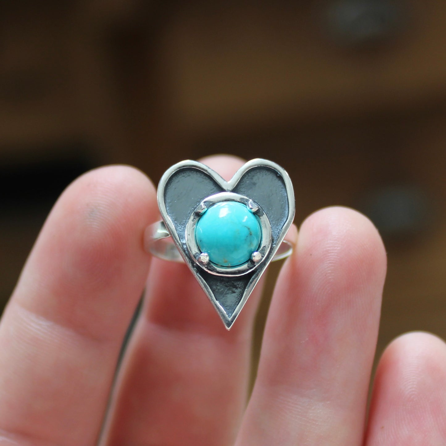 Large Prong Set Turquoise and Sterling Silver Heart Statement Ring