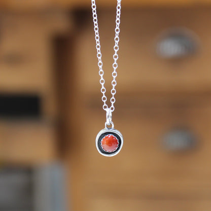 Dainty Bezel Set Carnelian Necklace - Small But Mighty