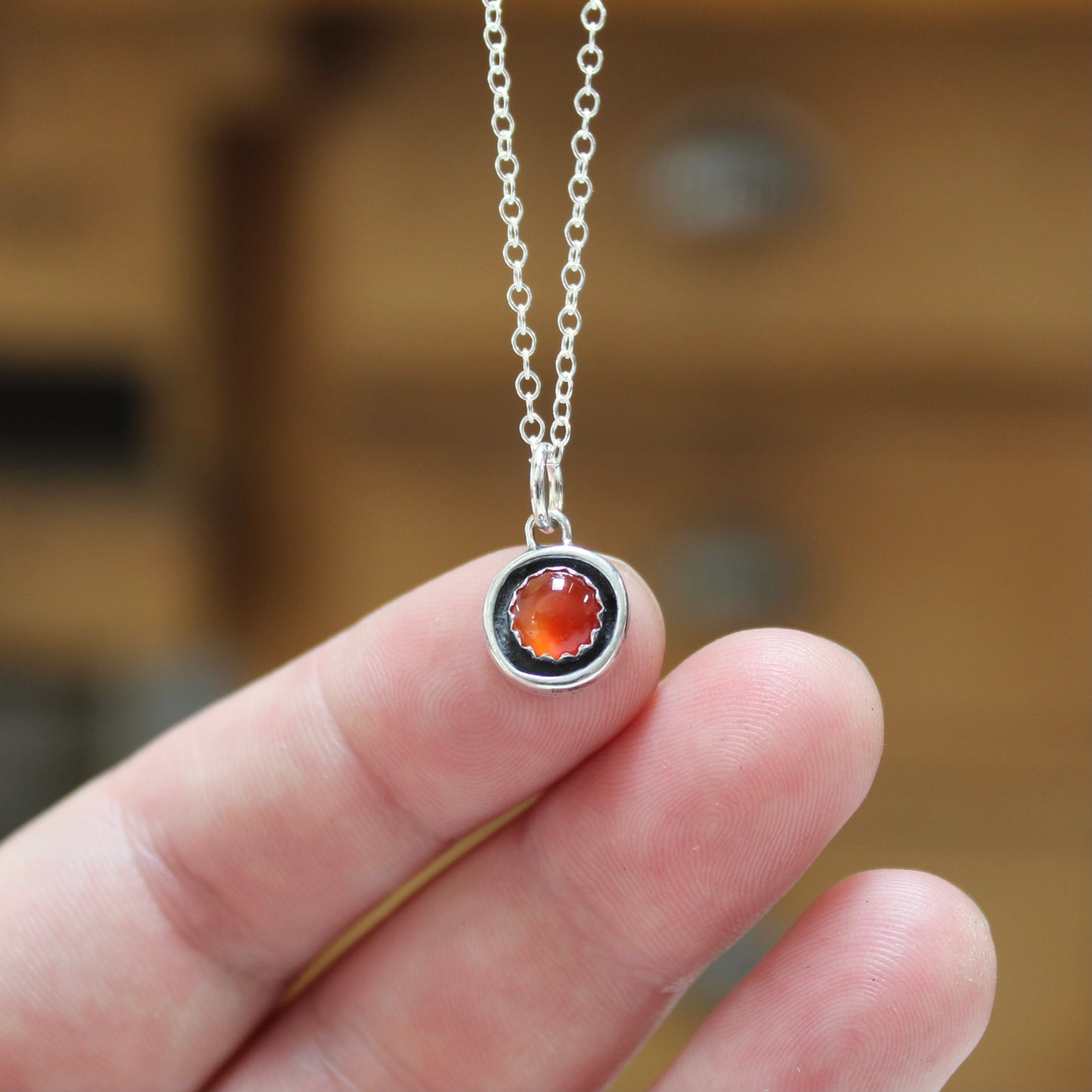 Dainty Bezel Set Carnelian Necklace - Small But Mighty