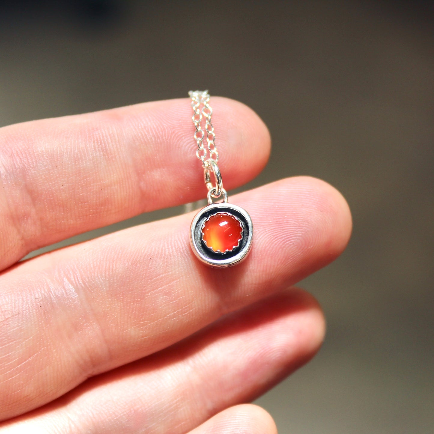 Dainty Bezel Set Carnelian Necklace - Small But Mighty