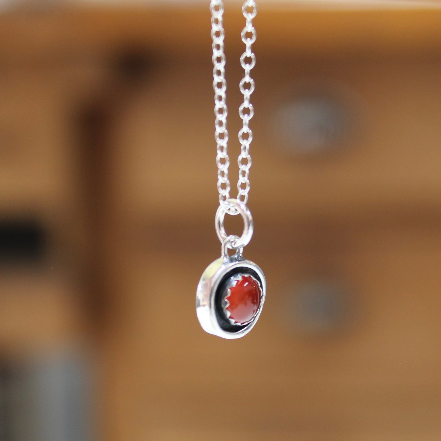 Dainty Bezel Set Carnelian Necklace - Small But Mighty