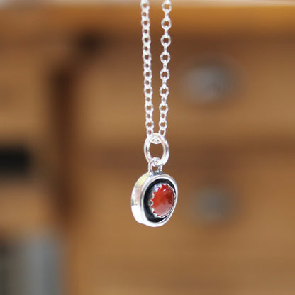 Dainty Bezel Set Carnelian Necklace - Small But Mighty