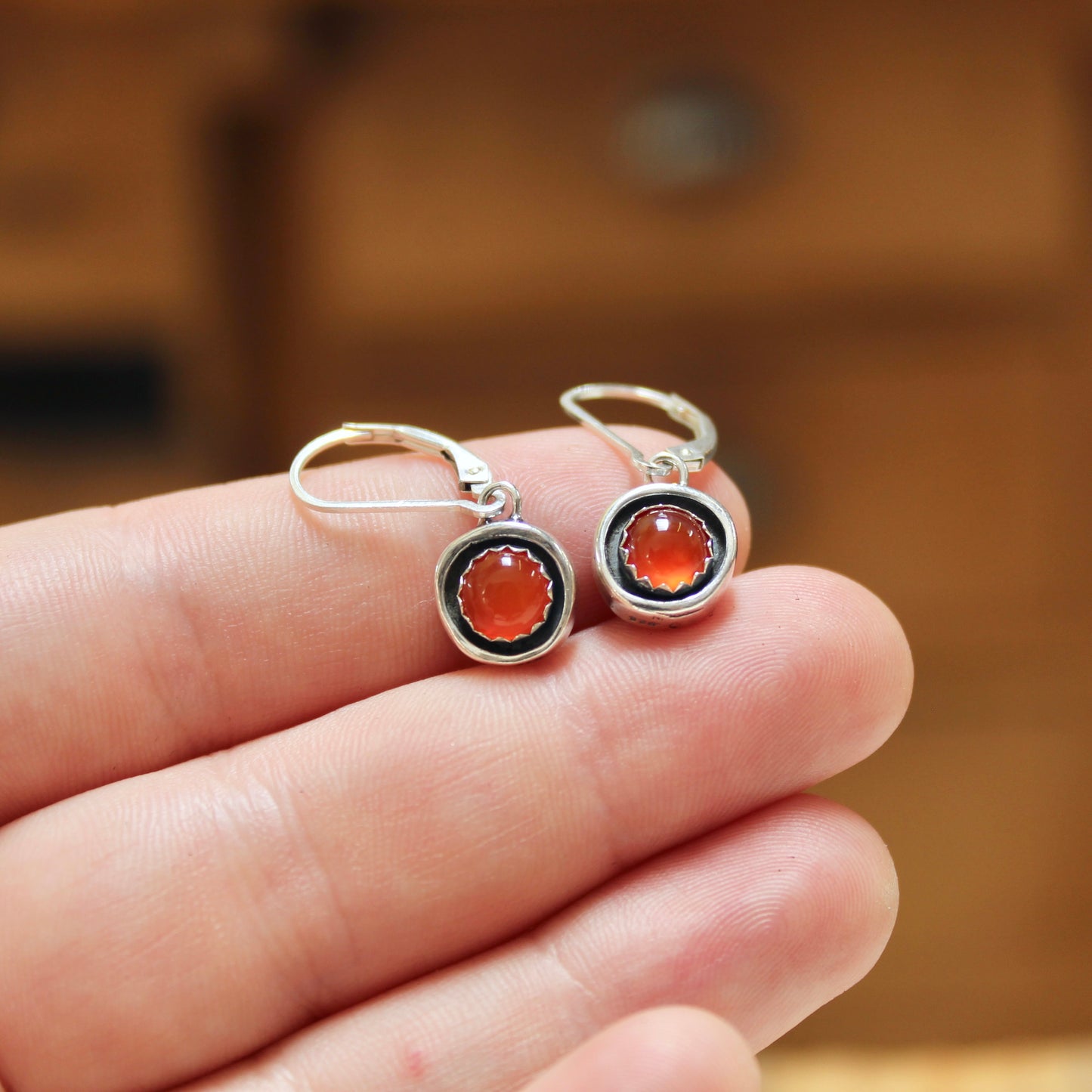 Dainty Carnelian Dangle Earrings on Sterling Lever Back Ear Wires