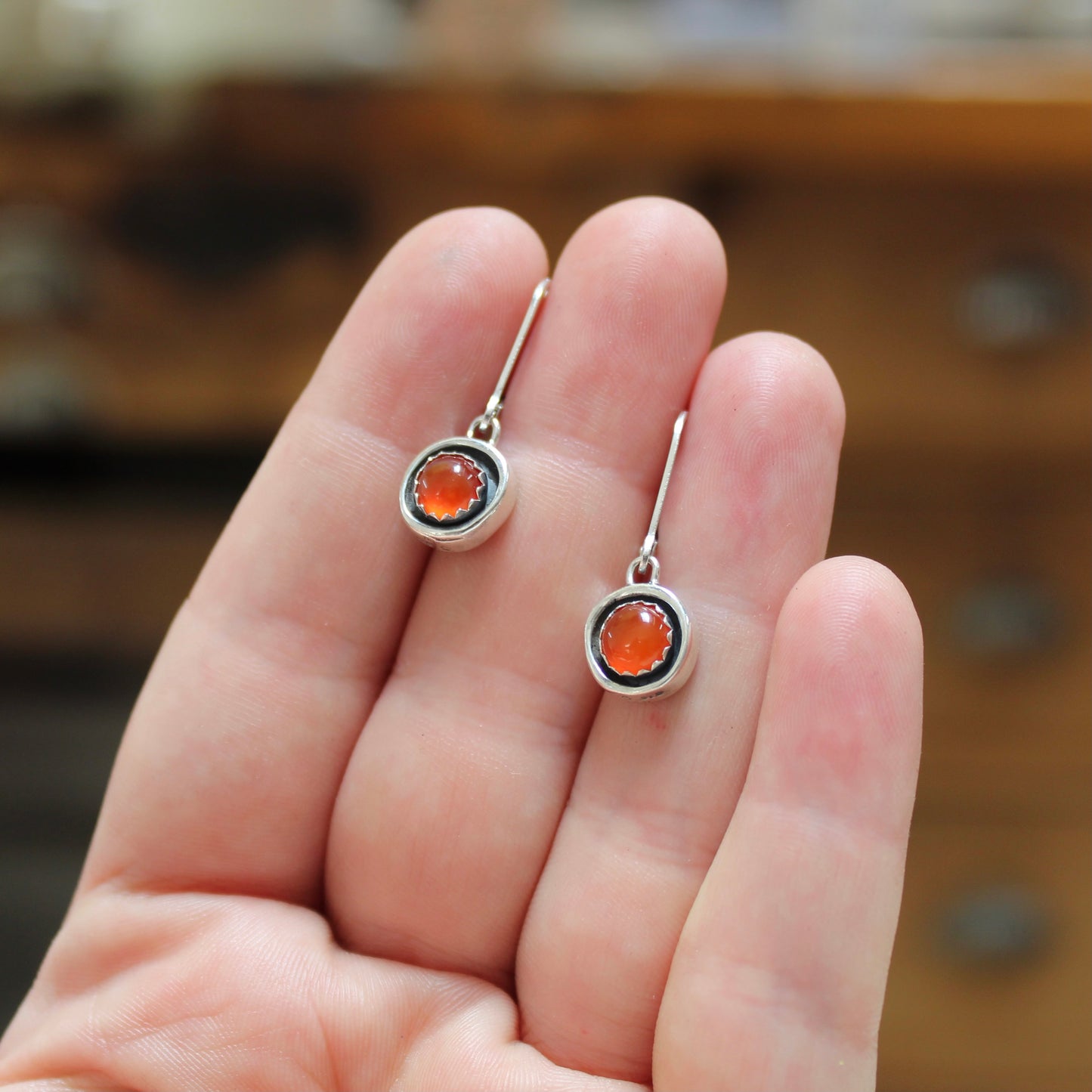 Dainty Carnelian Dangle Earrings on Sterling Lever Back Ear Wires