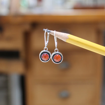Dainty Carnelian Dangle Earrings on Sterling Lever Back Ear Wires