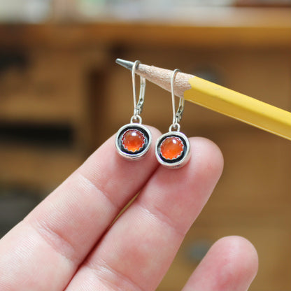 Dainty Carnelian Dangle Earrings on Sterling Lever Back Ear Wires