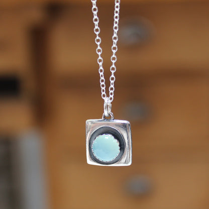Modern Sterling and Aqua Chalcedony Pendant on Adjustable .925 Chain